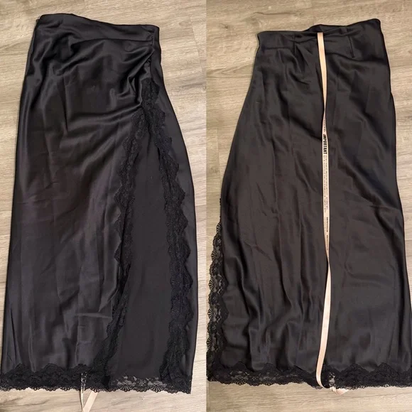 ❤️‍🔥Firm Price❤️‍🔥House of CB RUBY Black Satin Lace Trim Midi Skirt - Picture 8 of 15